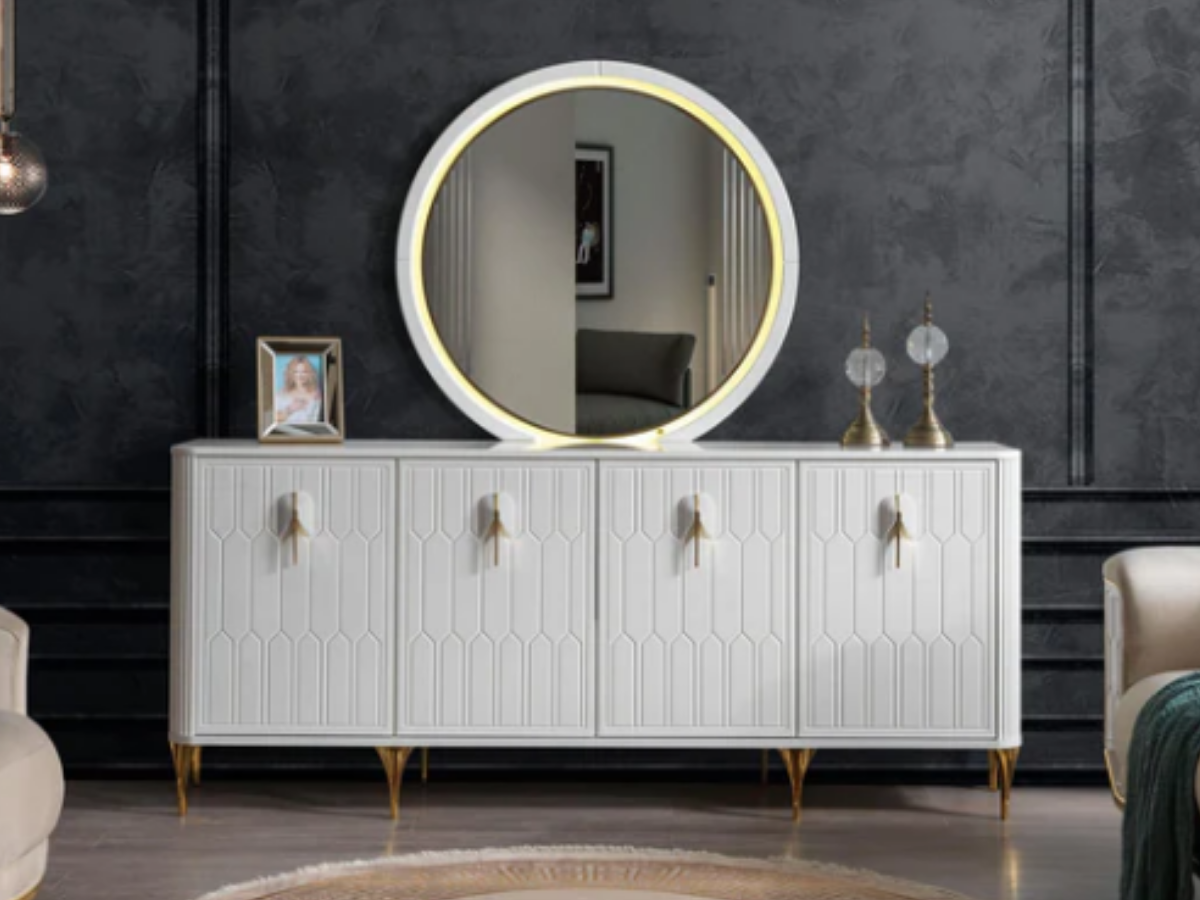 İstanbul Sideboard mit Spiegel - Eleganz in Weiß und Gold