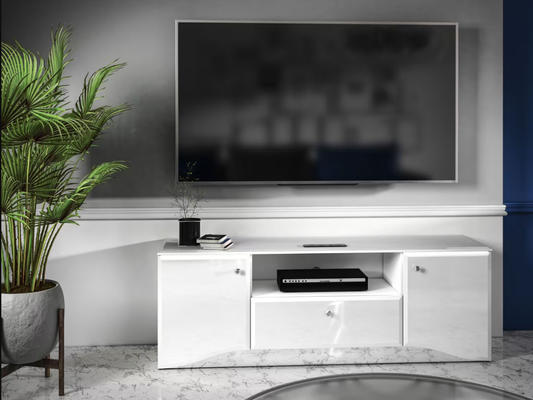 Glamour TV-Tisch Weiß HG/ Chrom