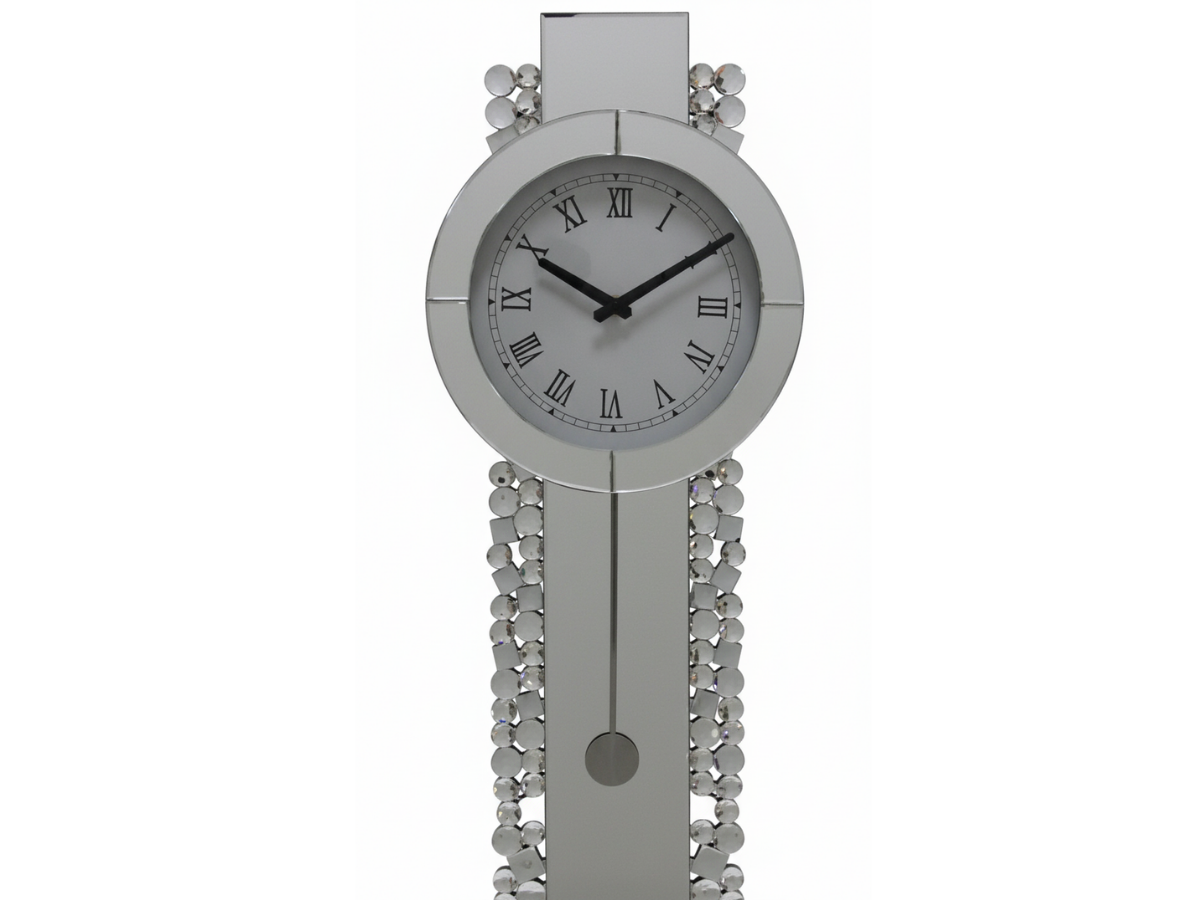 Kristall Wanduhr Silber länglich 30 x 80cm mit Kreisenkante