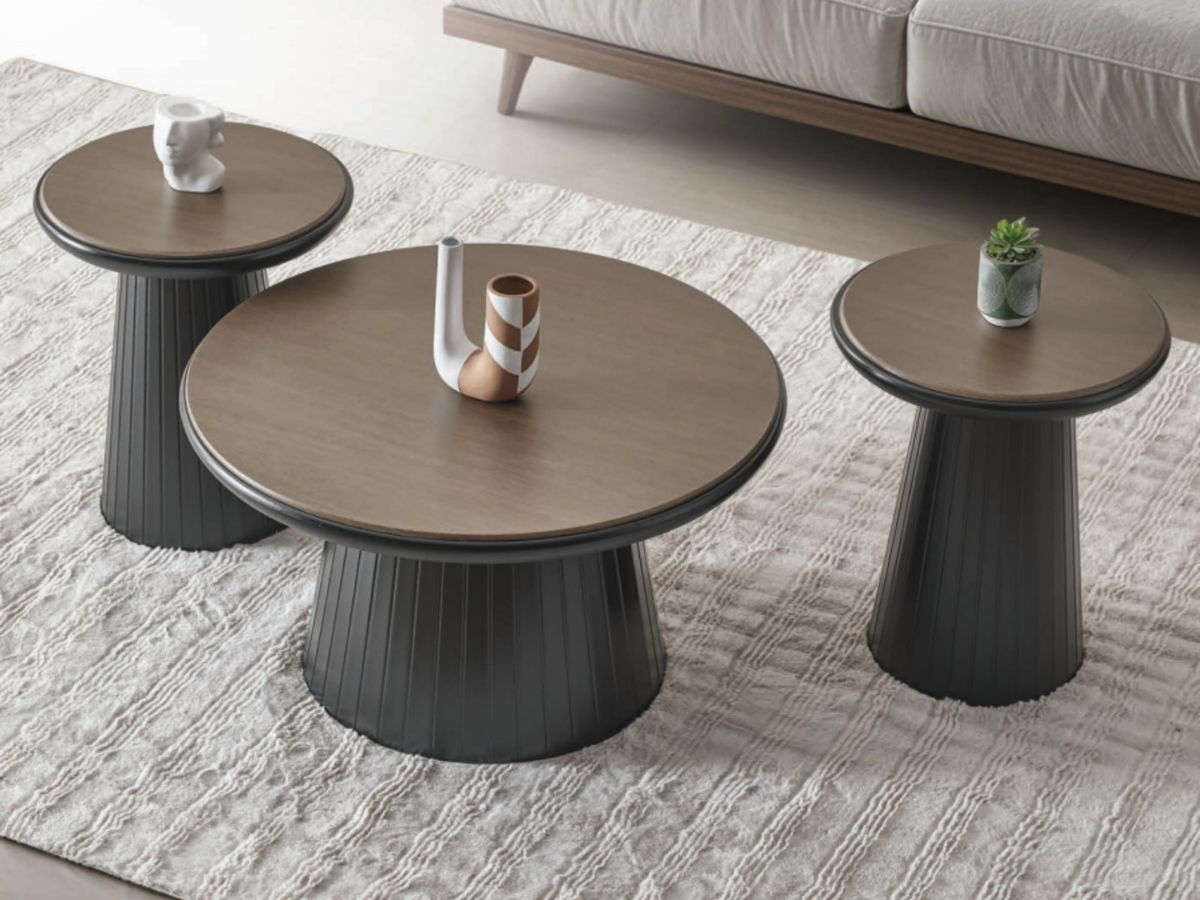 Shiva Couchtisch 3er Set Dunkle Eiche