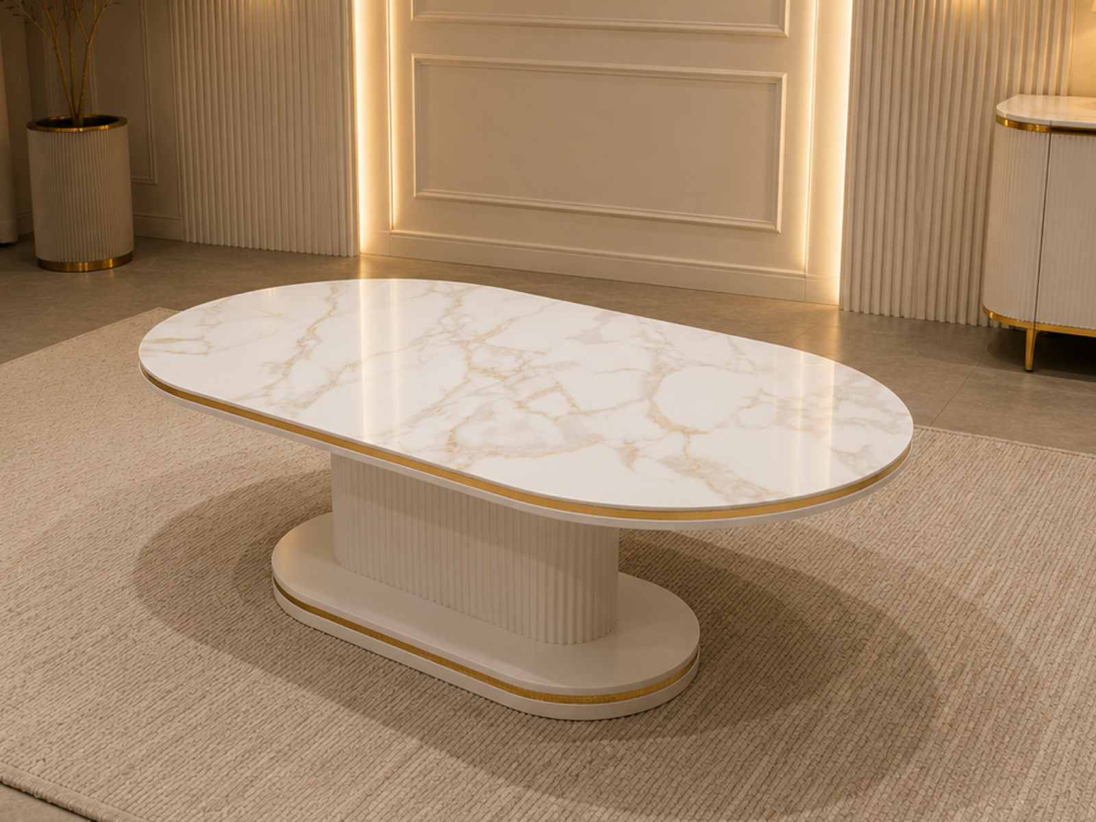 Venedik Oval Couchtisch Weiß – Er-sin Möbel GmbH