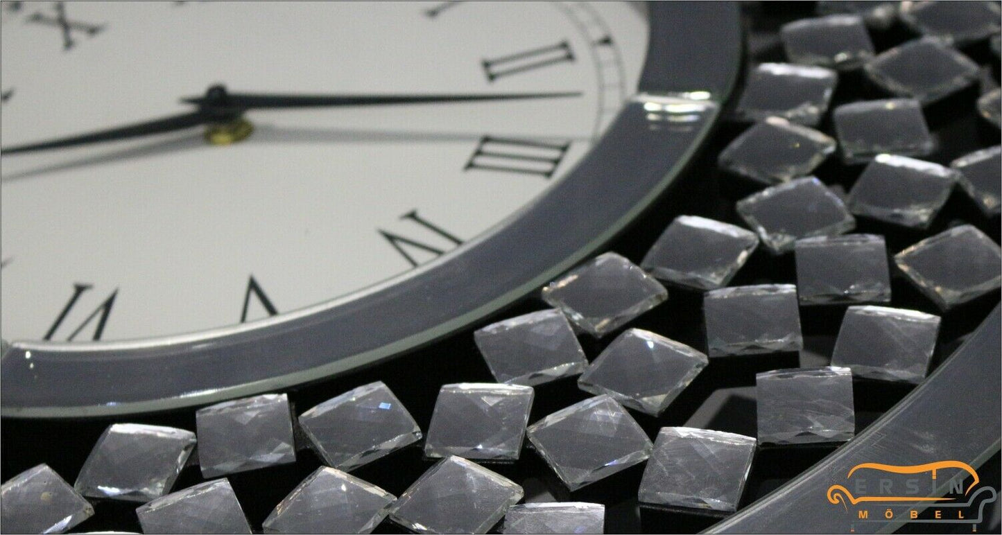 Kristall Wanduhr Silber Rund Ø 50cm - Er-sin Möbel GmbH