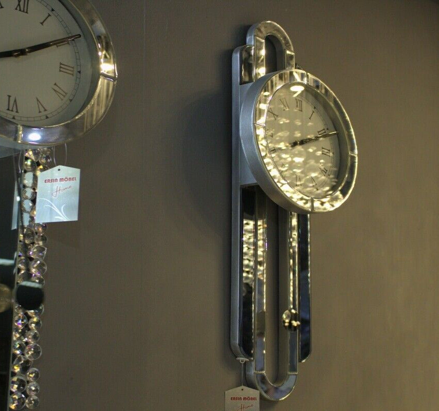 Kristall Wanduhr Silber länglich 30 x 80cm mit Spiegelkante - Er-sin Möbel GmbH