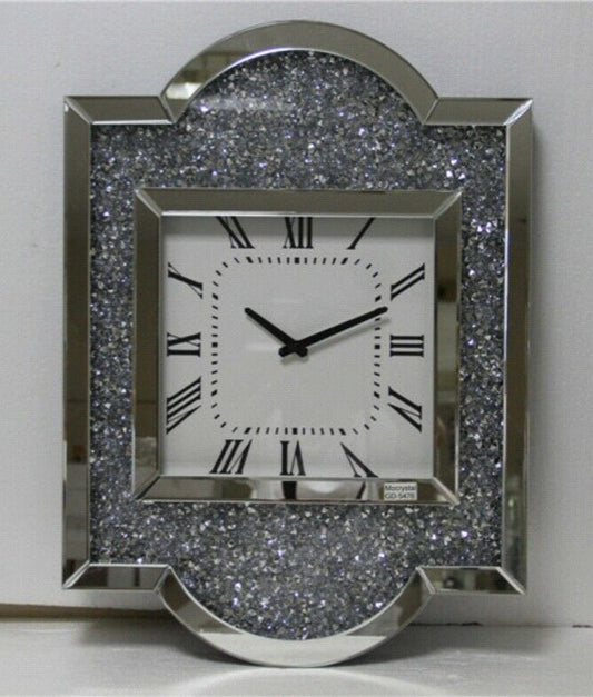 Kristall Wanduhr Silber Eckig 50 x 67,5cm mit Kristallsteinoptik - Er-sin Möbel GmbH