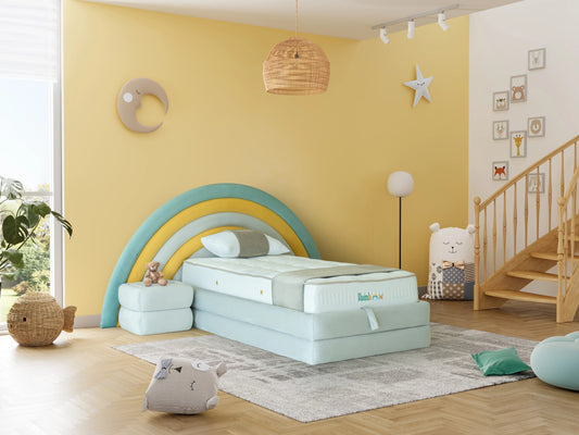 Kinderbett Rainbow – Buntes Regenbogen-Design & Orthopädische Matratze
