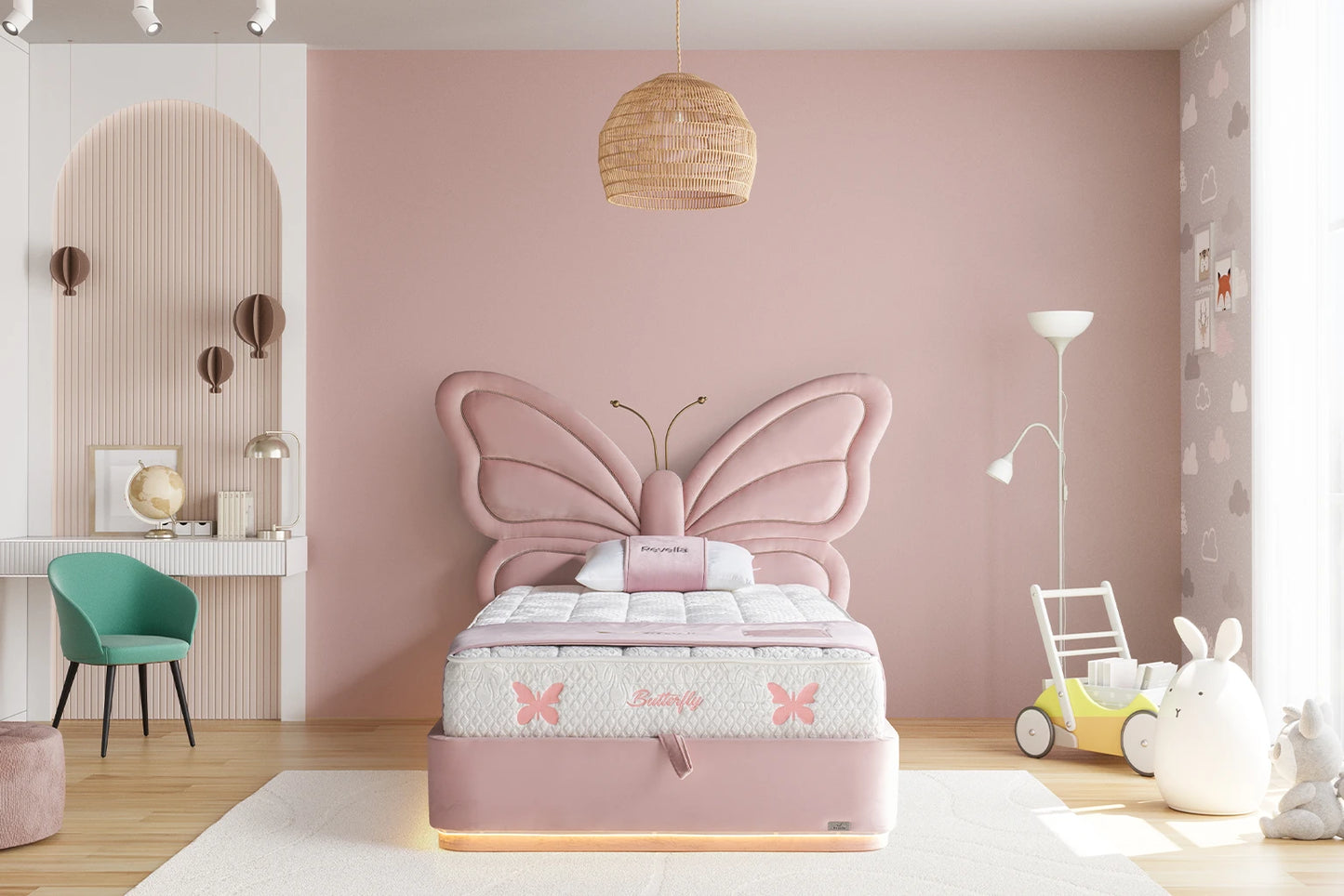 Kinderbett Butterfly – Zauberhaftes Schmetterlings-Design & Orthopädische Matratze