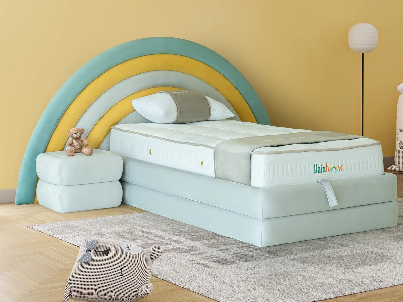 Kinderbett Rainbow – Buntes Regenbogen-Design & Orthopädische Matratze