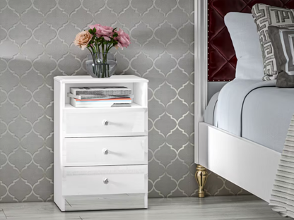Glamour Nachtkommode Weiß HG/ Chrom