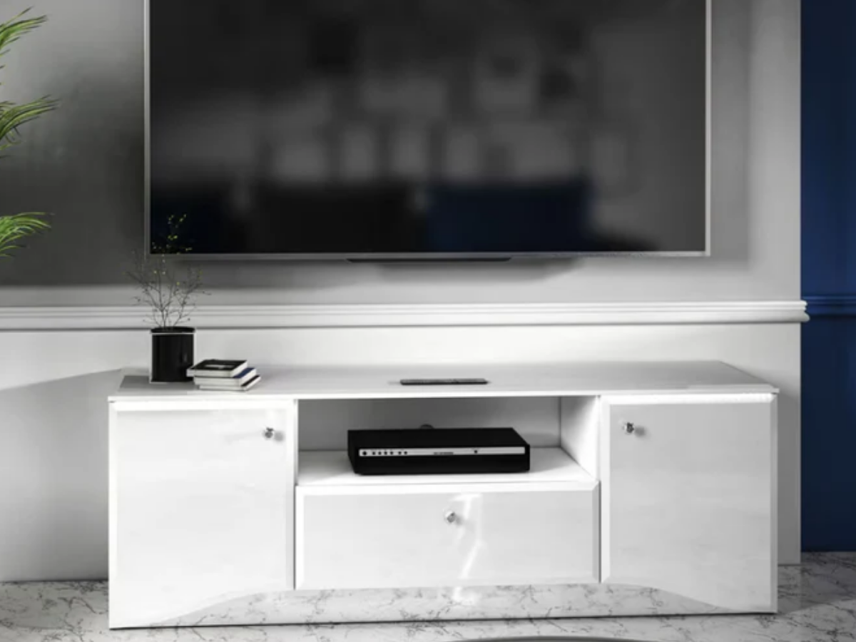 Glamour TV-Tisch Weiß HG/ Chrom