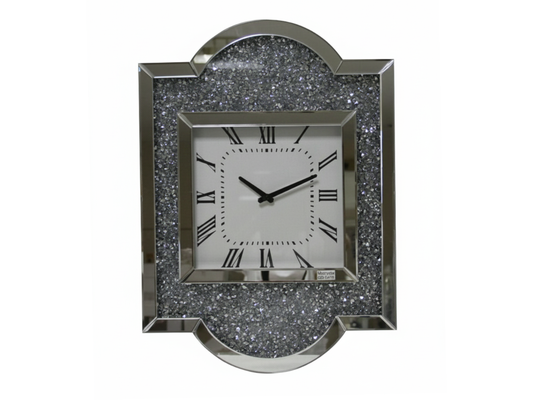 Kristall Wanduhr Silber Eckig 50 x 67,5cm mit Kristallsteinoptik