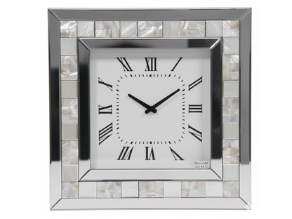 Kristall Wanduhr Silber Quadratisch 50cm mit Fliesenkante