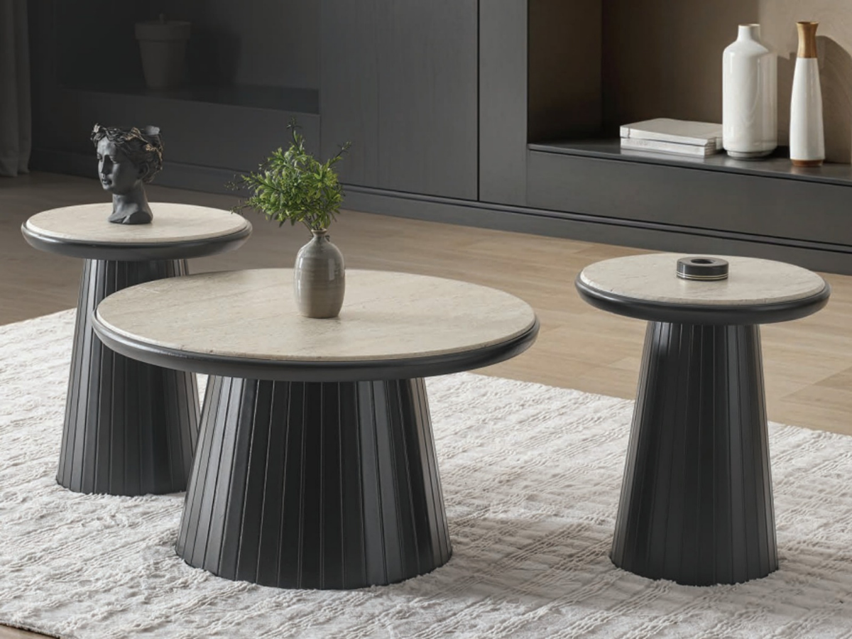 Diva Couchtisch 3er Set Traverten Schwarz