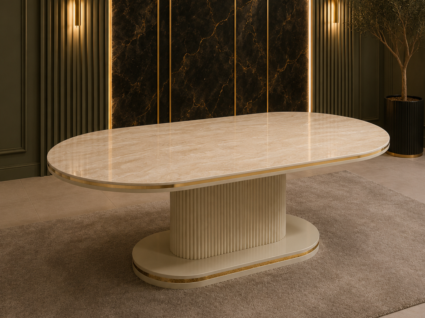Venedik Oval Couchtisch Beige/ Gold