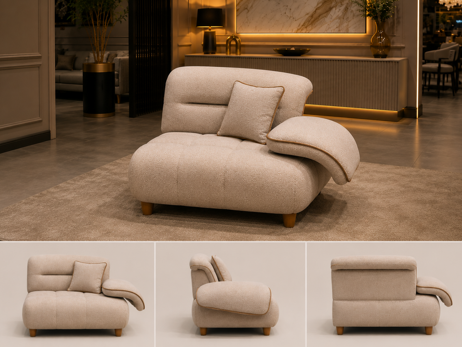Latte Modul mit Armlehne Rechts- 130cm