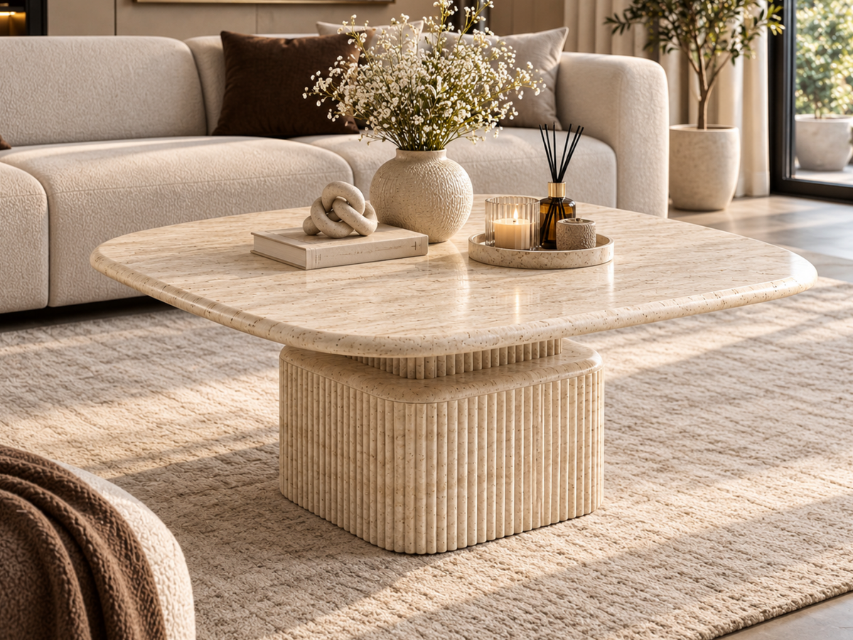 İnci Quadratischer Couchtisch -Travertin-Optik