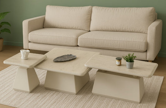 Venedik Couchtisch 3er Set Traverten