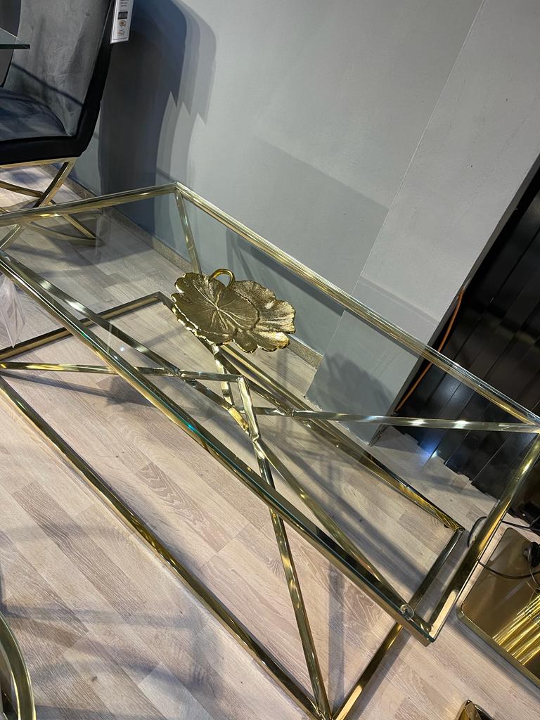 HT-H1909 Metal Gold-Glas Couchtisch