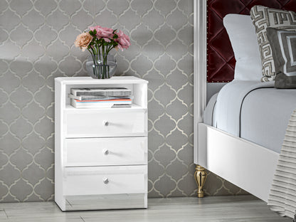 Glamour Nachtkommode Weiß HG/ Chrom
