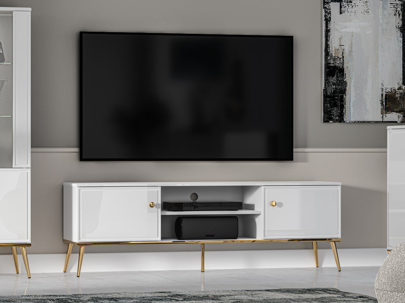Goldin TV-Tisch Weiß/Gold