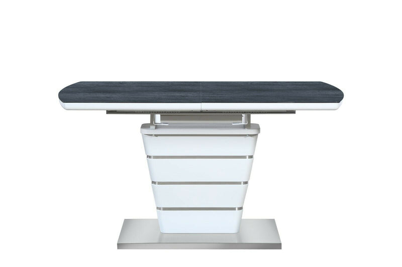 Esstisch ausziehbar mit Glasplatte 140/180 cm in Weiss mit Platte in Dunkelgrau