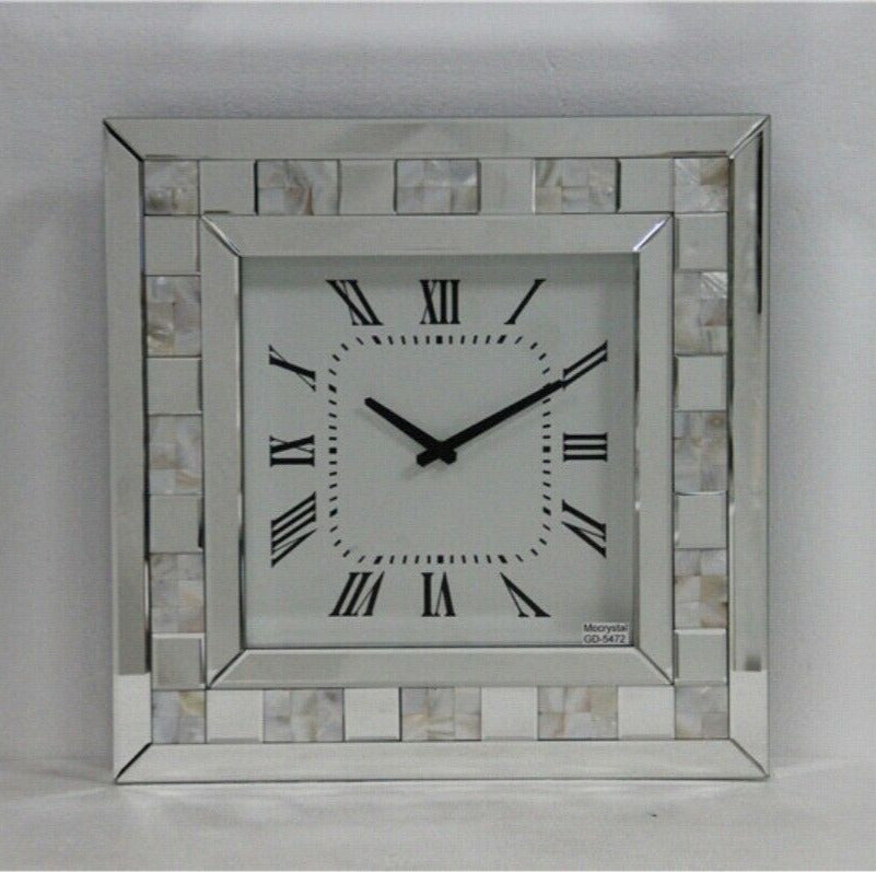 Kristall Wanduhr Silber Quadratisch 50cm mit Fliesenkante - Er-sin Möbel GmbH